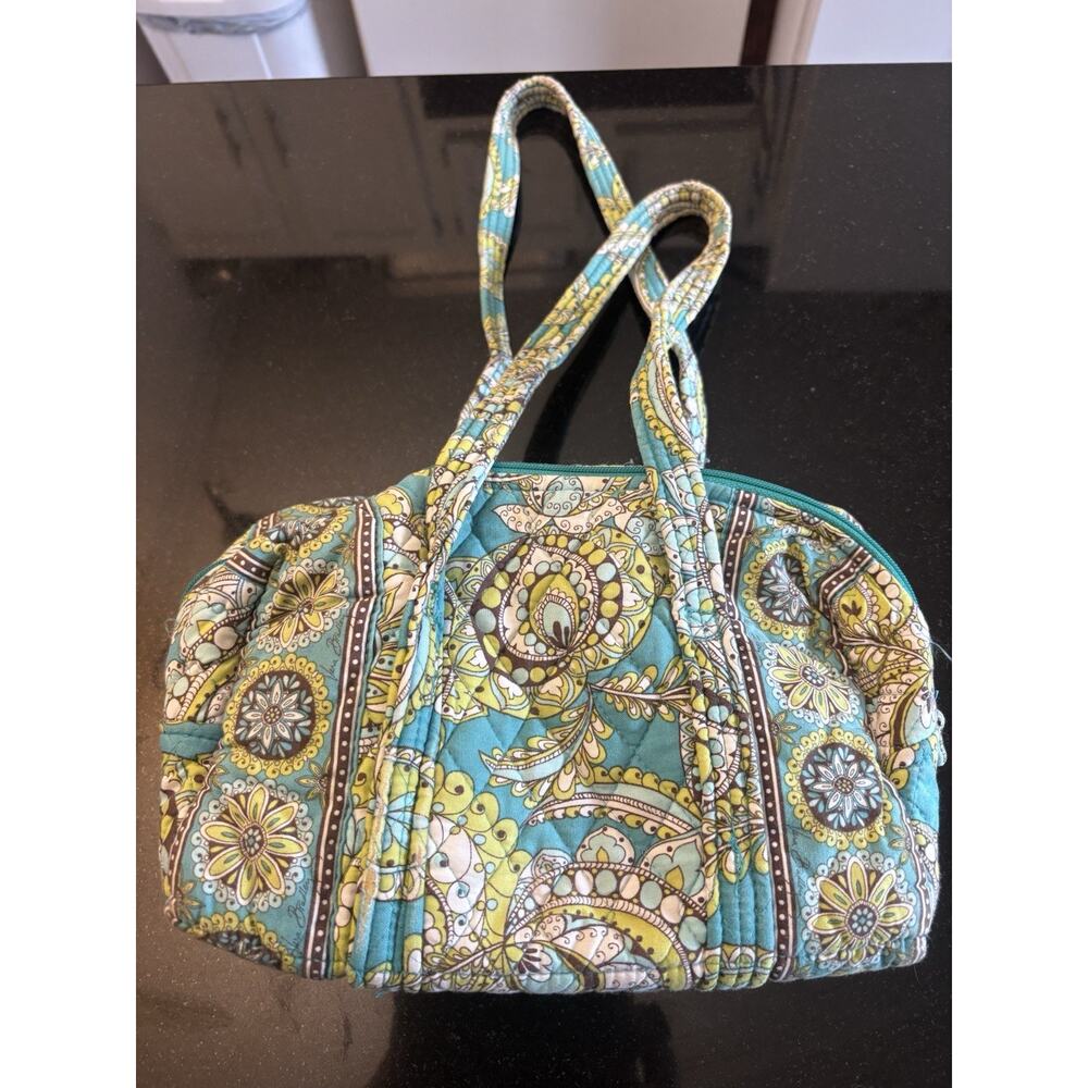 Vera Bradley Bowler Bag Teal Green Paisley Quilted Satchel Shoulder Purse Retire - Picture 2 of 6